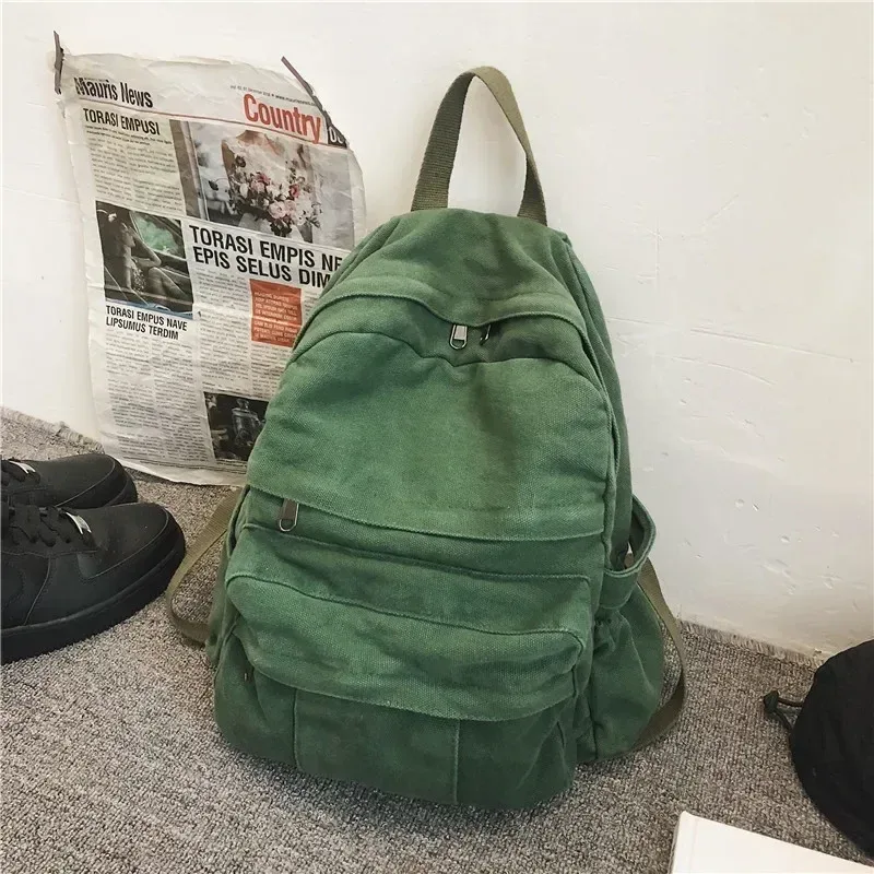 mode couleur unie sac à dos femmes toile sacs d'école pour adolescentes sac à dos de voyage décontracté femme étudiant école sac à dos