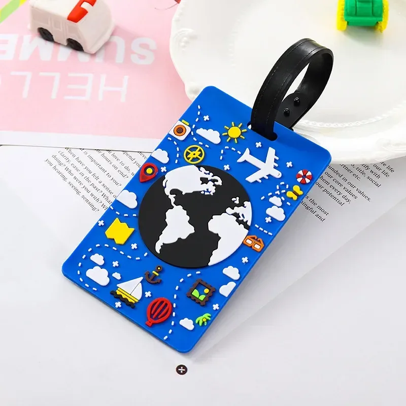 étiquettes de bagage en silicone pvc pour voitures de dessin animé mignon, étiquette de nom de bagage de voyage, sac de valise, carte d'embarquement, accessoires de voyage