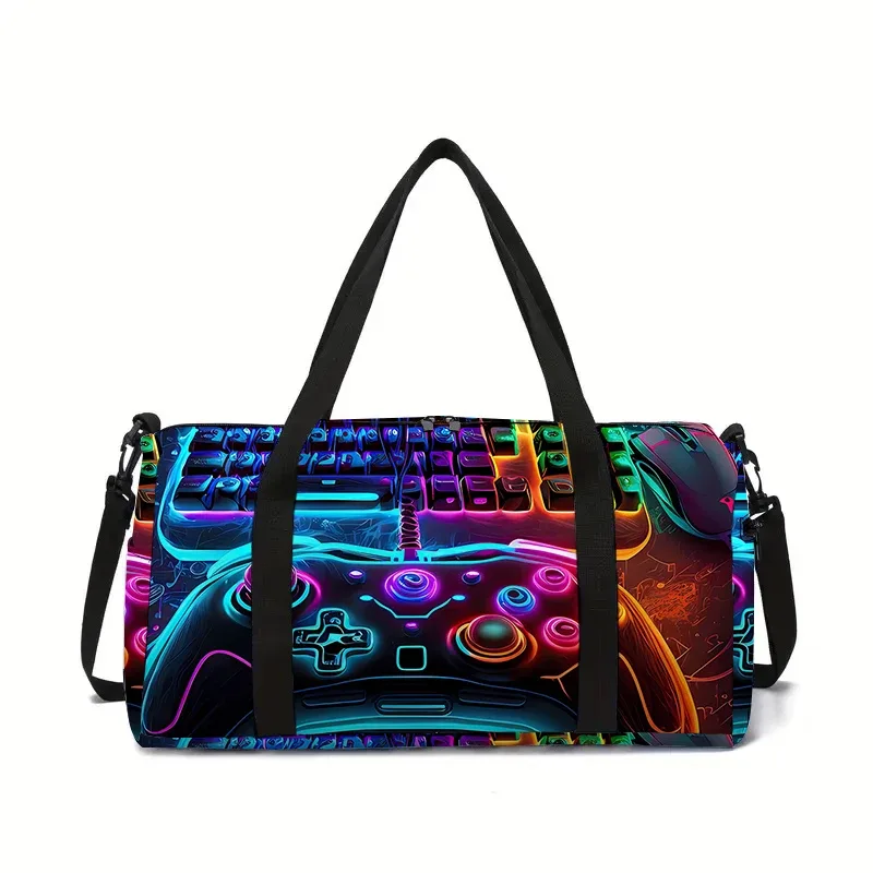 sac de voyage grande capacité pour enfants, motif manette de jeu néon, idéal pour garçons et filles, cadeau parfait, sac de voyage 2d dessin animé, sac à main pour enfants
