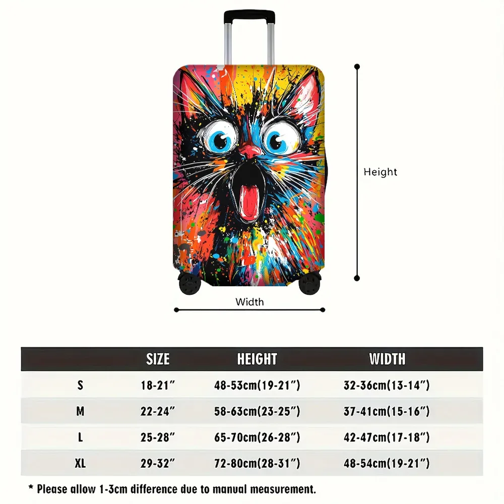 housse valise polyester visage chat motifs couleurs jaunes rouges bleues noires forme rectangulaire protection voyage