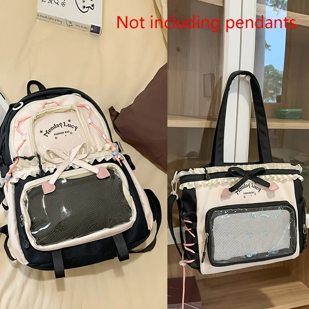 sac dos nylon unisexe pastel gris rose bleu clair motifs lapins coeurs accessoires voyage léger