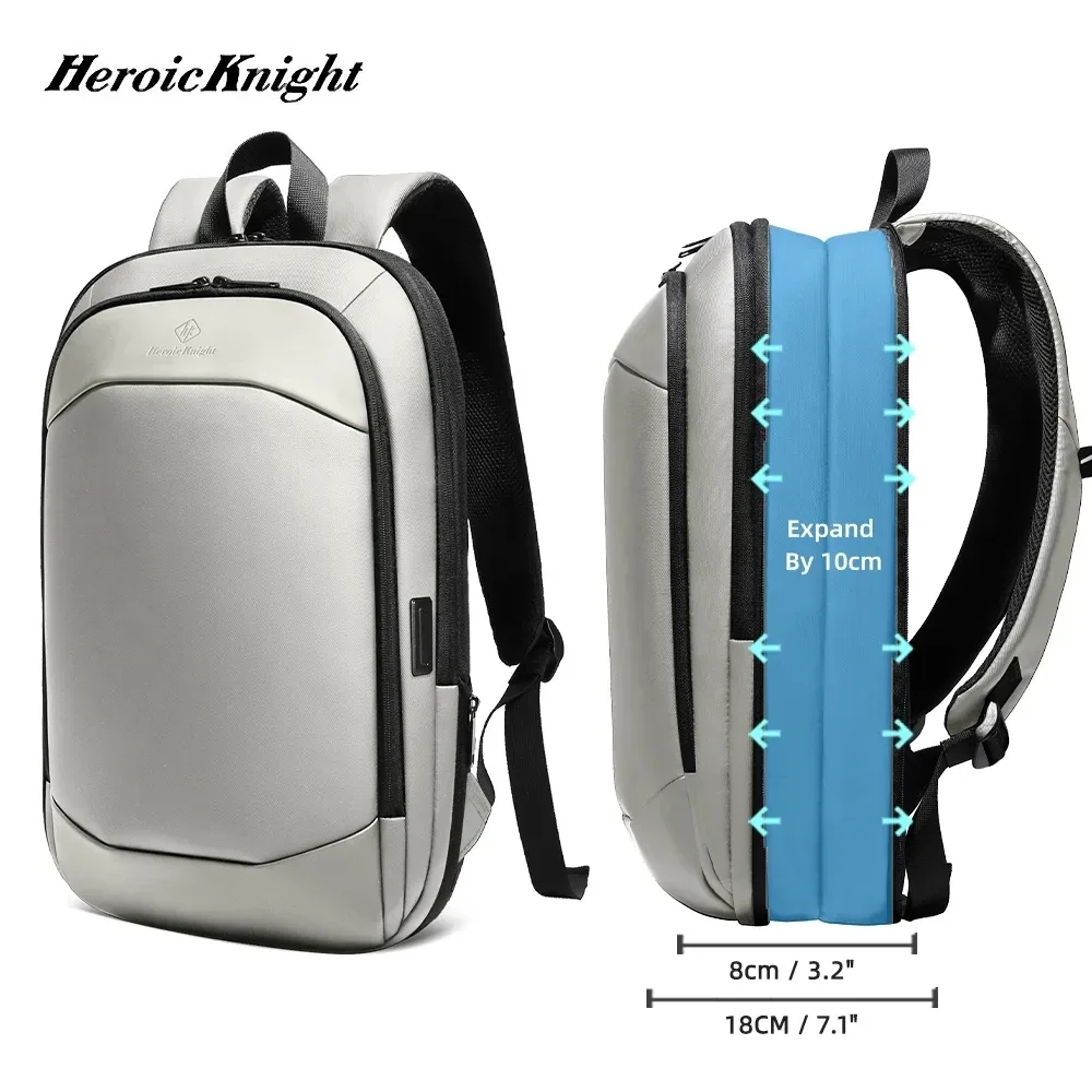 heroic knight sac à dos de voyage pour hommes étanche 17.3 "bagage à main sac à dos pour ordinateur portable mince extensible ykk trajet d'affaires mochila