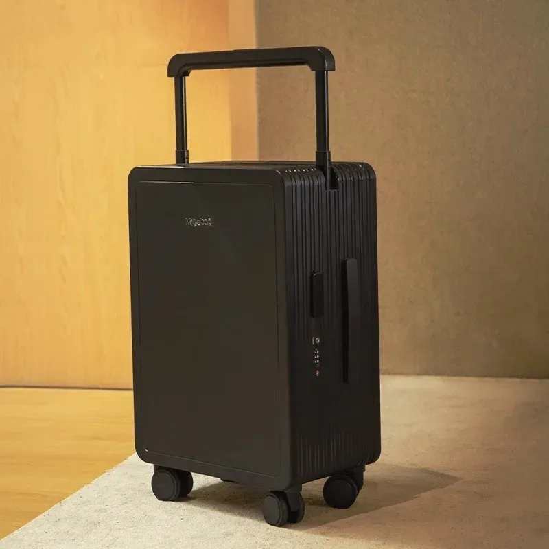 valise pc jaune noir gris système tsa serrure poignée large roues toupie compacts voyage organisés segurança modernes linhas verticale façade contraste efficace intérieur compartiments