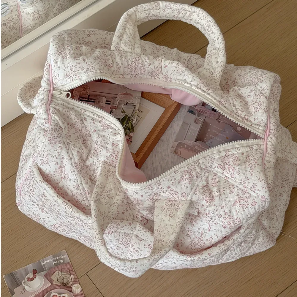 sac de voyage à imprimé floral, grande capacité, double poignée supérieure, sac de sport en coton matelassé, sac de voyage matelassé, utilisation scolaire