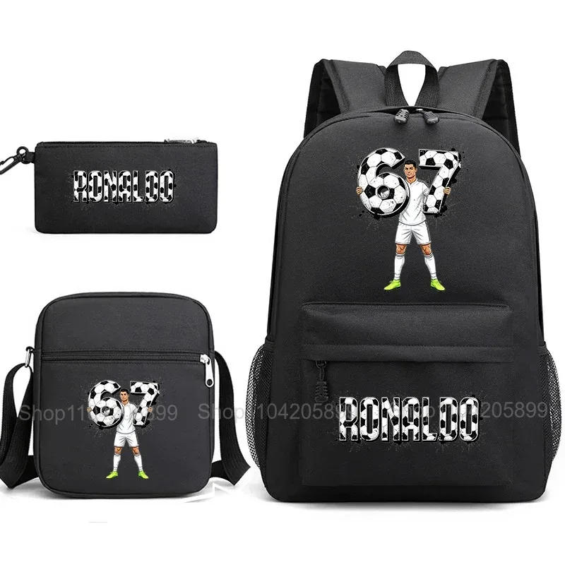 sac à dos cr7 ronaldo football 67 imprimé, sac d'école avec sac à bandoulière et trousse à crayons pour étudiants garçons, cadeau, sac à dos de voyage quotidien