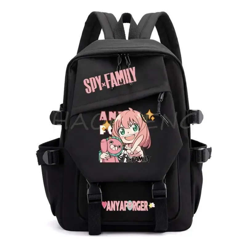 sac dos toile gris accents roses motif dessin animé personnage joyeux poche principale poche latérales fermeture éclair maille résine voyage décontracté