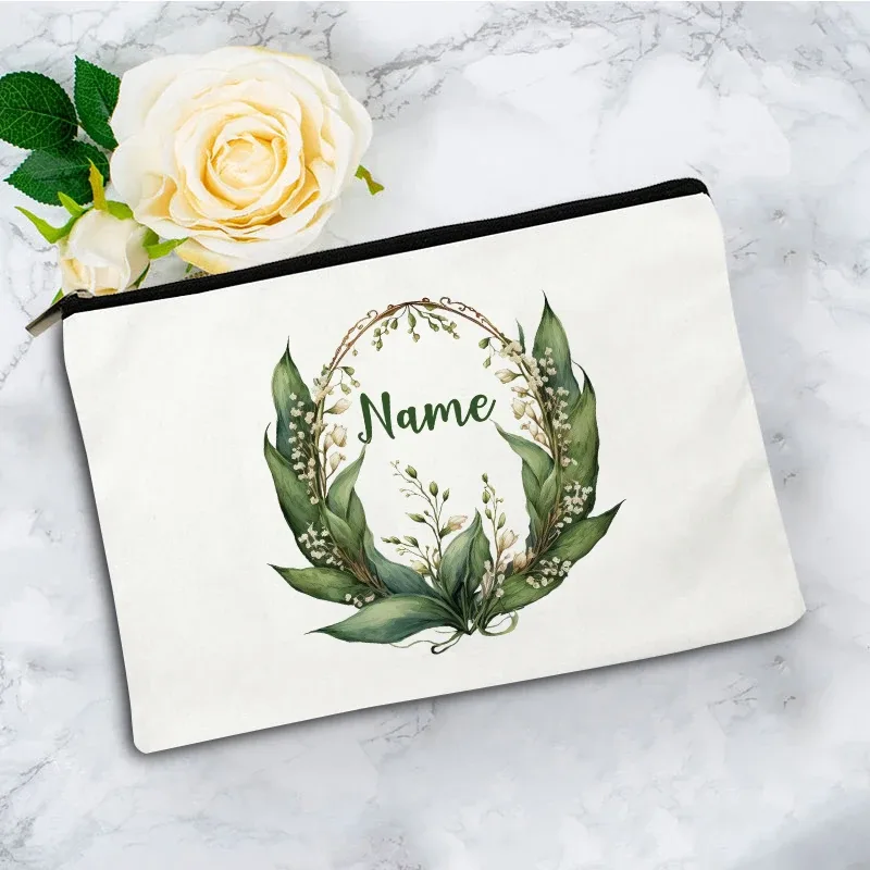pochette zippée à motif floral pour femme, sac de voyage, organisateur en toile, trousse de maquillage, cadeau pour enseignant avec nom personnalisé lady f