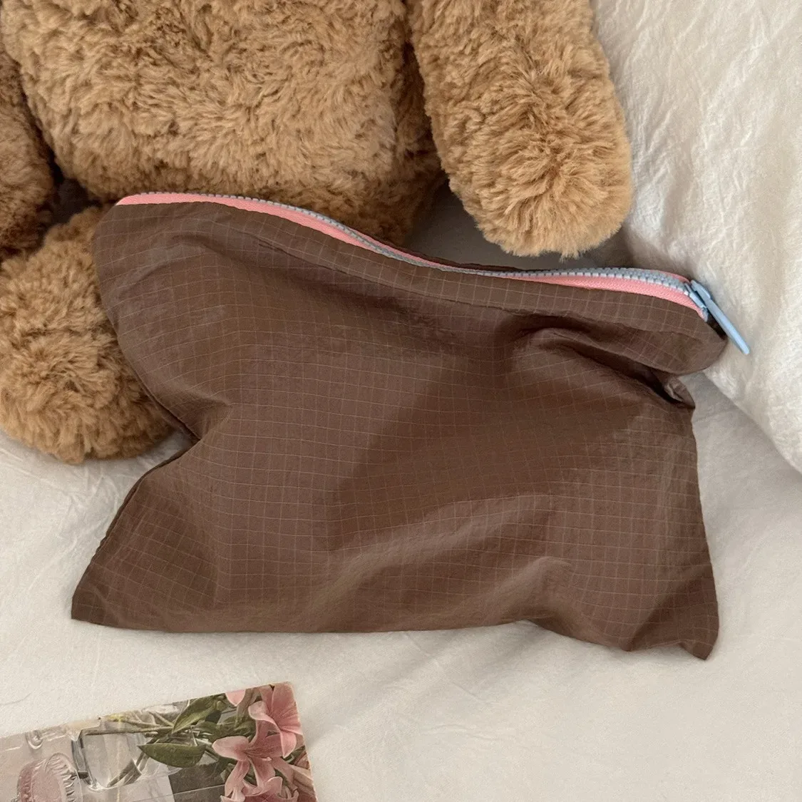 nouvelle trousse de maquillage à carreaux pour femme, grande capacité, en nylon, avec fermeture éclair, pochette de voyage, organisateur cosmétique, sacs de rangement zippés