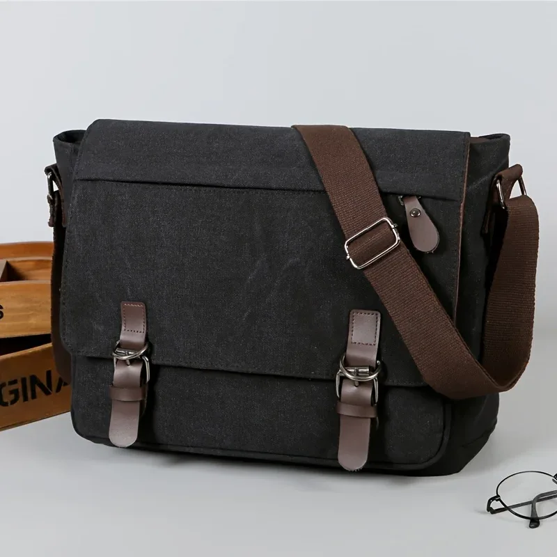 sac messager rétro en toile pour homme, grand sac pour ordinateur portable, sac bandoulière décontracté pour les sorties, les trajets quotidiens, les sacs d'école, les sacs universitaires