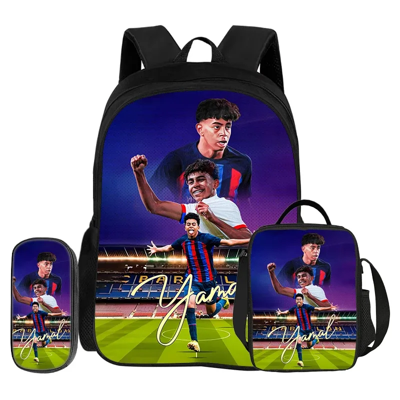 sac à dos football star, ensemble de 3 pièces, sac à dos scolaire l-lamin yamal, sacs à crayons, sac à livres, meilleur cadeau avec sac à lunch, sac à dos