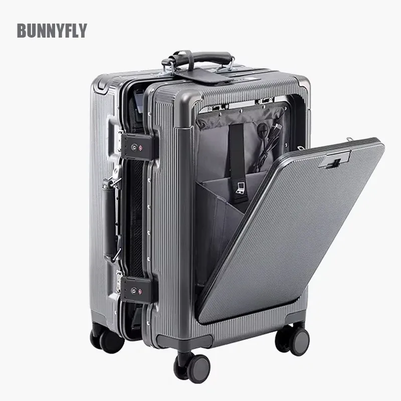 bagage à roulettes large pc haut de gamme, ouverture frontale, boîte d'embarquement multifonctionnelle pour femmes de 20 pouces et valise combinée de 24 pouces pour hommes