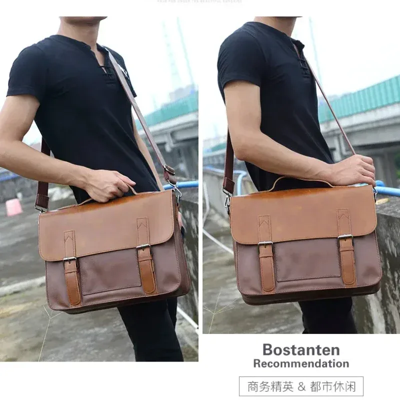 sac à main rétro en cuir pu pour homme, fourre-tout vintage, étui à bombes, business, bureau, ordinateur portable, sacoche décontractée