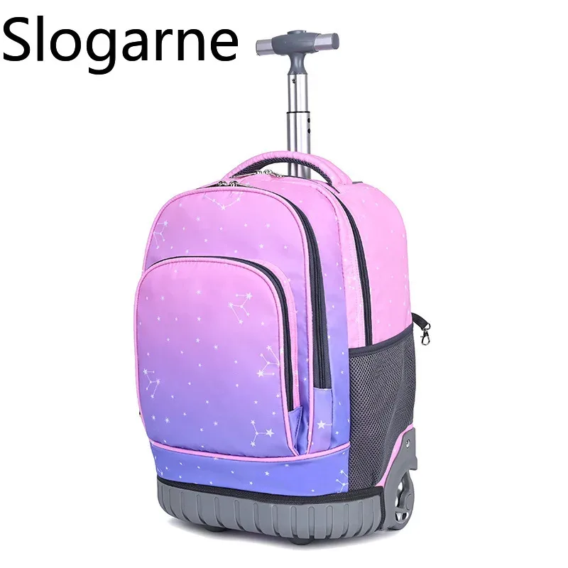 sac dos oxford cloth motifs animaux rose violet bleu format rectangulaire roulettes fixes usage école voyage