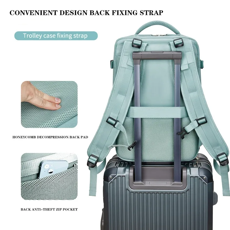 sac dos nylon vert pastel gris compartiment ordinateur poches latérales usage voyage école affaires courtes distances