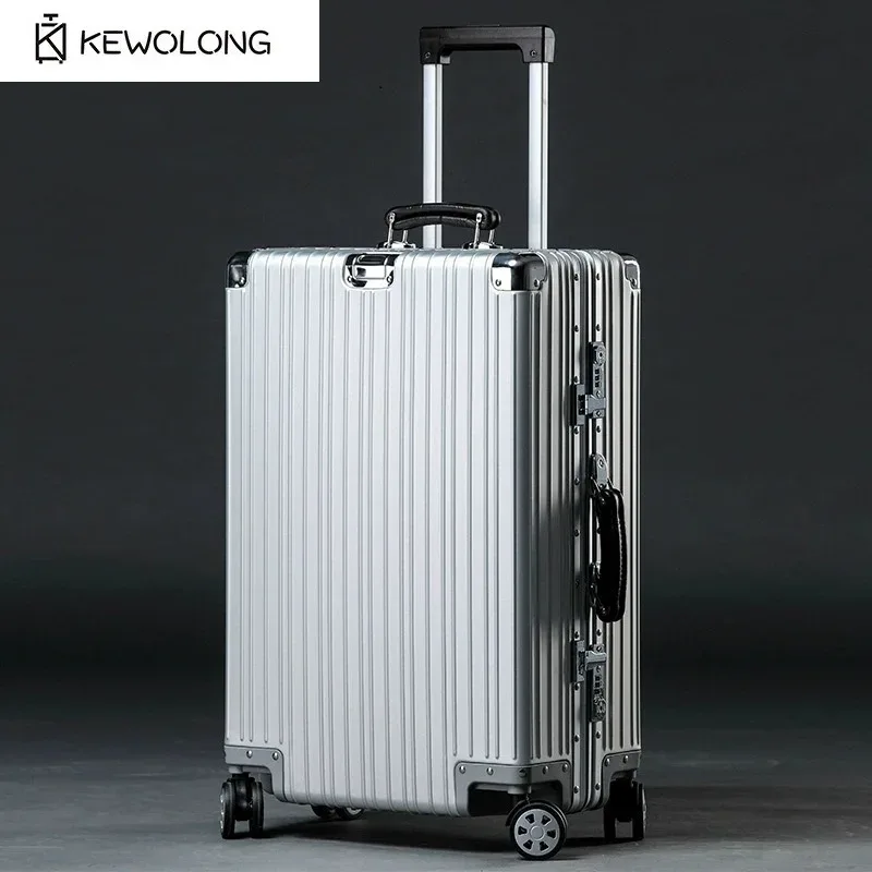 Valise Vintage en alliage d'aluminium-magnésium de qualité supérieure, bagage à roulettes de voyage léger de 20/24/26/29 pouces avec poignée en cuir
