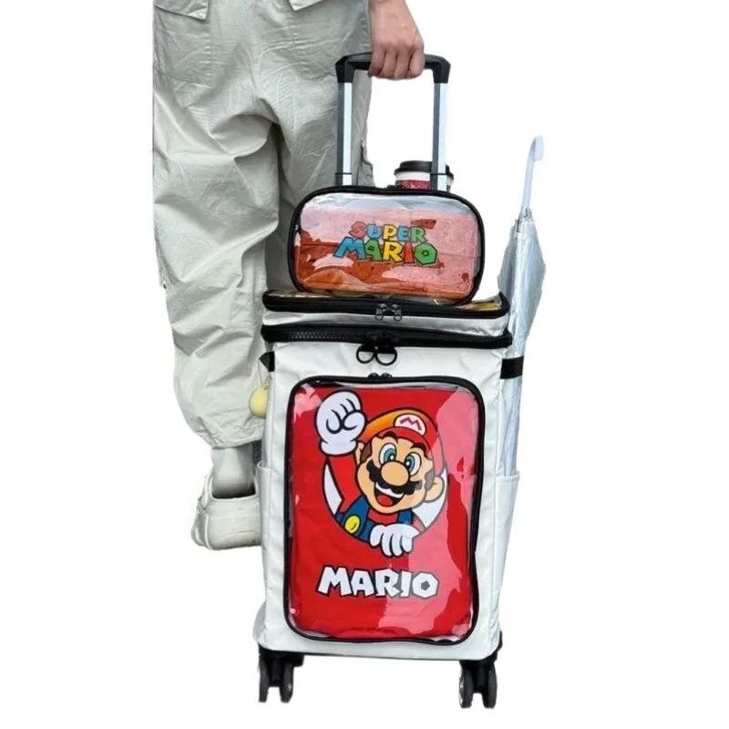 valise polyester noire motif floral rouge bleu bagage rigide 20 pouces voyage adolescents harajuku