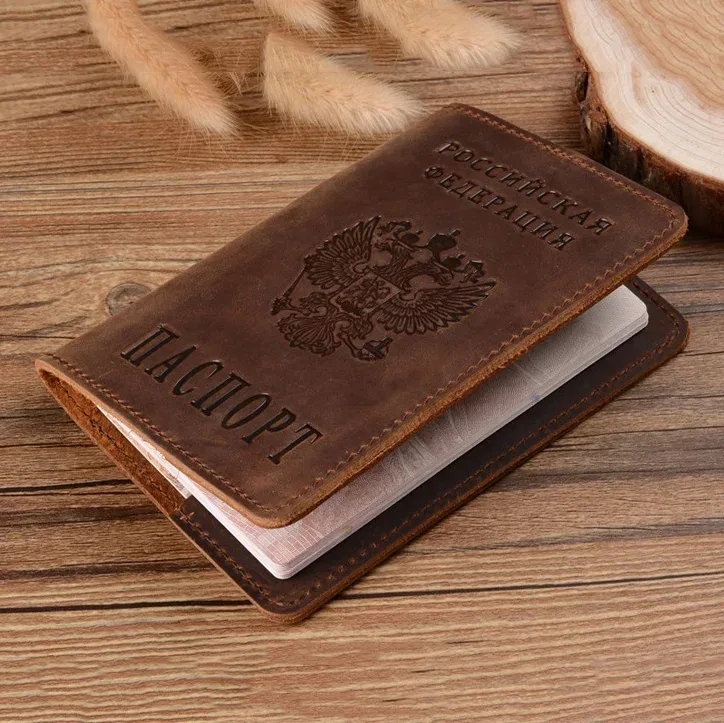 couverture de passeport russe, couverture gravée pour passeport de voyage, porte-passeport en cuir personnalisé