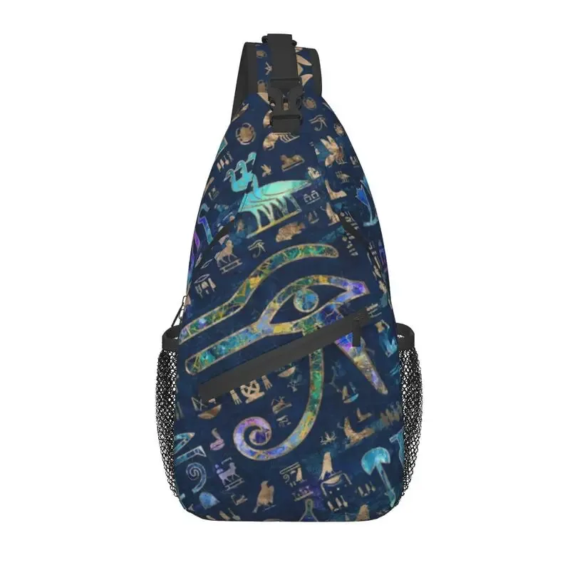 cool prairie gold pharaoh egyptian king tut sling crossbody sac à dos pour homme, hiéroglyphique égyptien initié, sacs de poitrine pour la randonnée