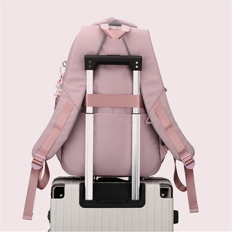 sac à dos d'école en nylon avec pendentif pour fille, cartable de voyage, multi-poches, imperméable, décontracté, style simple, pour adolescent