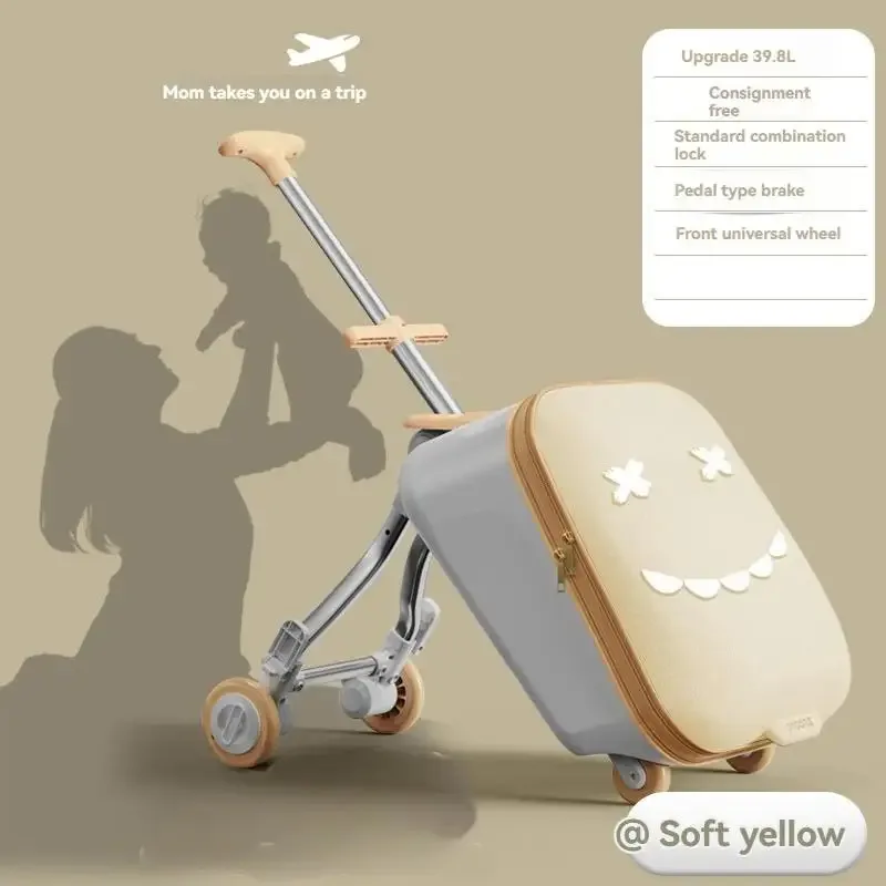 valise chariot enfant boisserie amovible tissu doux vert clair visage souriant voyage jeu éducation transport