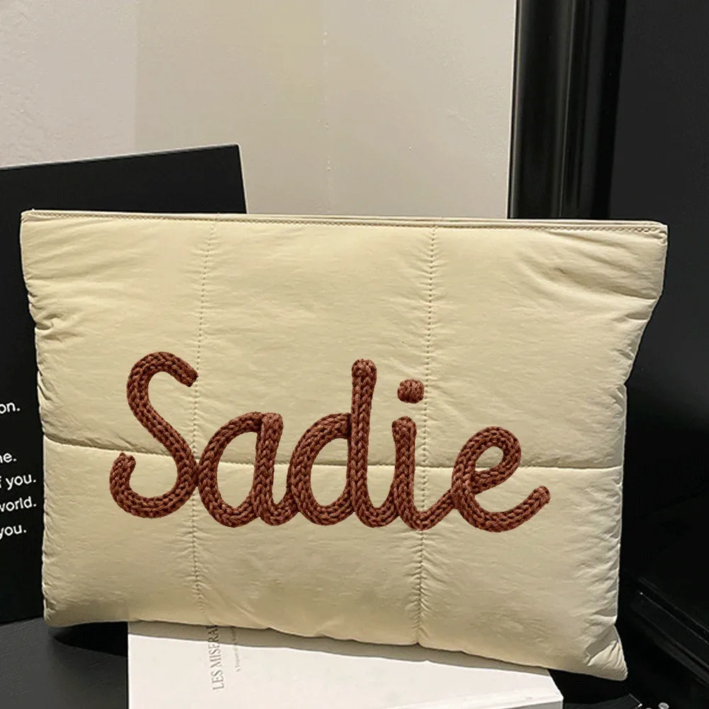 sac pour ordinateur portable personnalisé, étui pour ordinateur portable matelassé avec lettres en chenille personnalisées, housse pour ordinateur portable de 12x16 pouces, cadeau de bureau