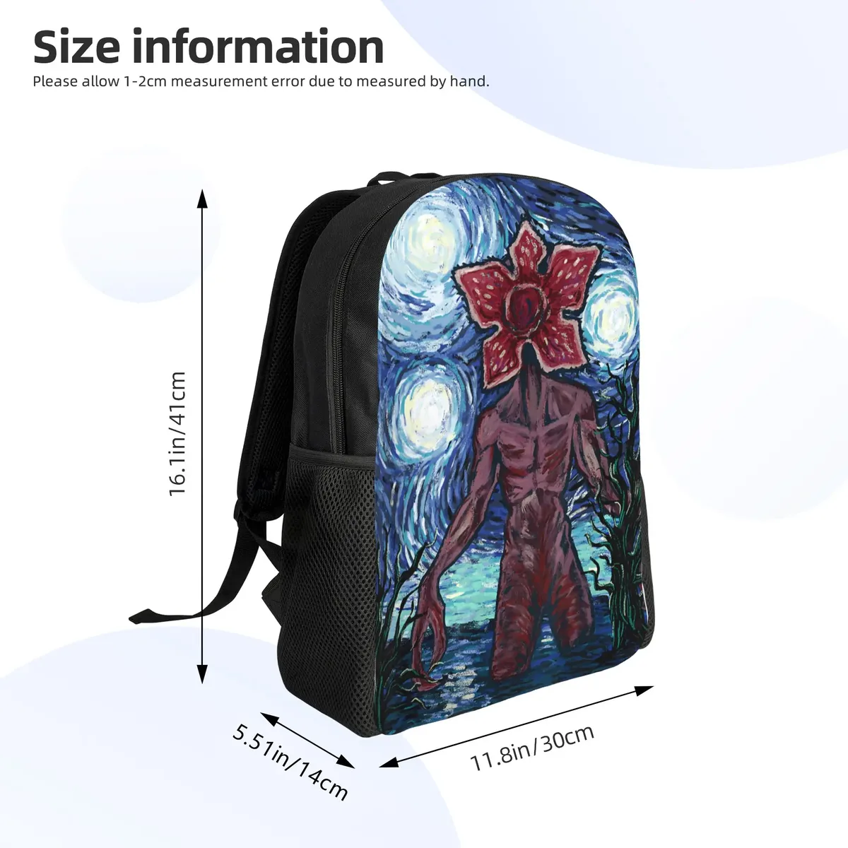 sac à dos demogorgon starry night style strangering, sacs à dos de randonnée pour femmes et hommes, sacs d'école esthétiques, sac à dos léger au design original