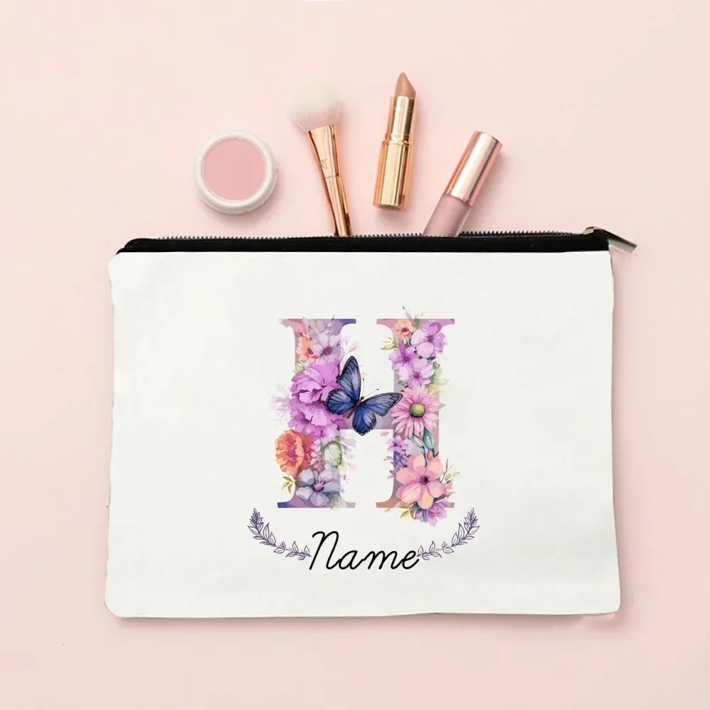 pochette de maquillage personnalisée avec initiale et nom pour femmes, sacs à cosmétiques a-z, trousse de toilette de voyage pour filles, cadeau de mariage ou d'anniversaire pour elle
