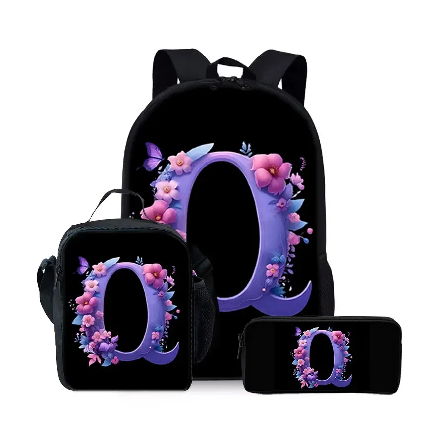 nouvel ensemble de sacs à dos trois pièces à motif alphabet anglais pour garçons et filles – meilleurs cadeaux – sac à dos scolaire plat 2d dessin animé pour enfants