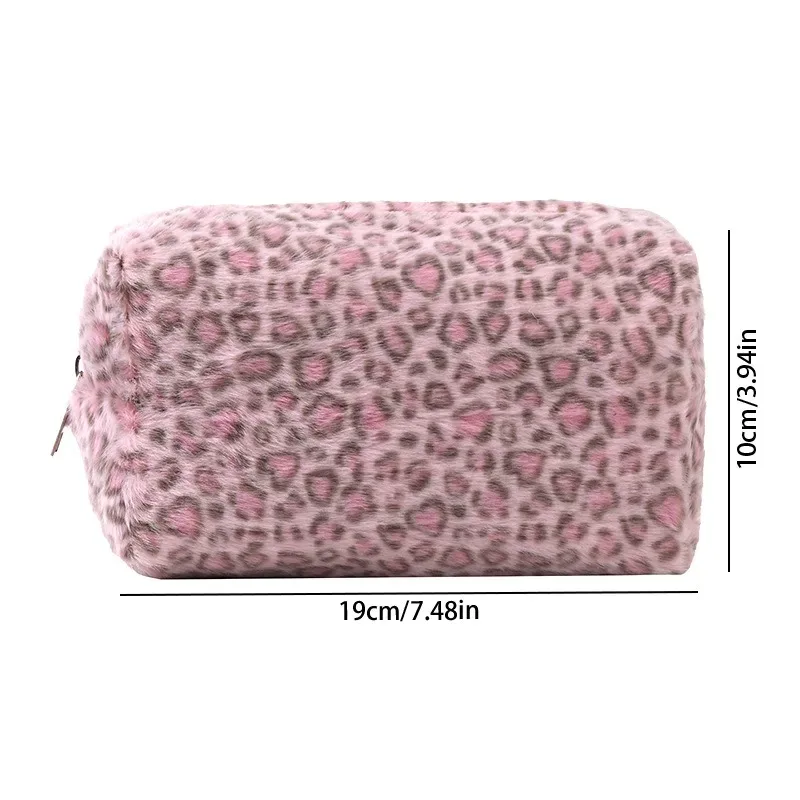grande trousse de toilette en peluche à imprimé léopard, sac de voyage portable, trousse de maquillage de haute qualité pour femmes, sac de rangement