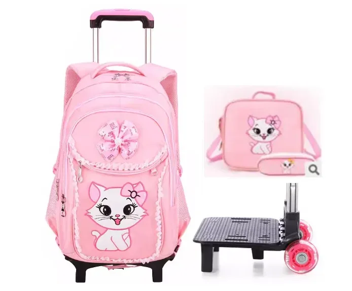 valise sac dos roulettes nylon fleur chat rose filles école voyage transport scolaire jeunesse