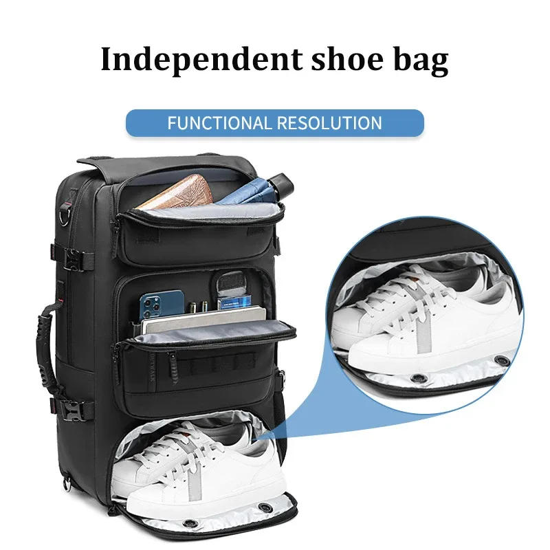 sac à dos de voyage pour hommes, 50 litres, sac à dos de randonnée et de trekking, imperméable, sac à dos pour ordinateur portable de 17 pouces, sac à dos d'affaires avec compartiment séparé pour les chaussures.