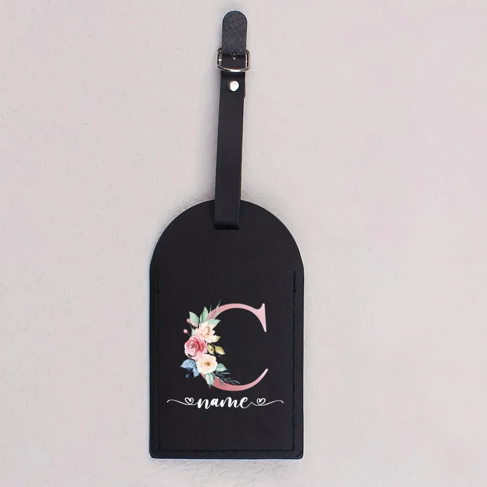 étiquette bagage cuir pu lettre initial fleurs colorées blanche noire voyage identification bagages cadeaux mariage fête prénuptiale lune miel