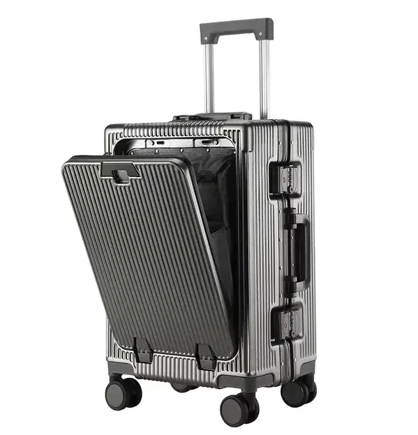 valise à roulettes portable en alliage d'aluminium de 20 pouces à ouverture frontale, expédiée depuis l'ue idéal pour les voyages d'affaires.