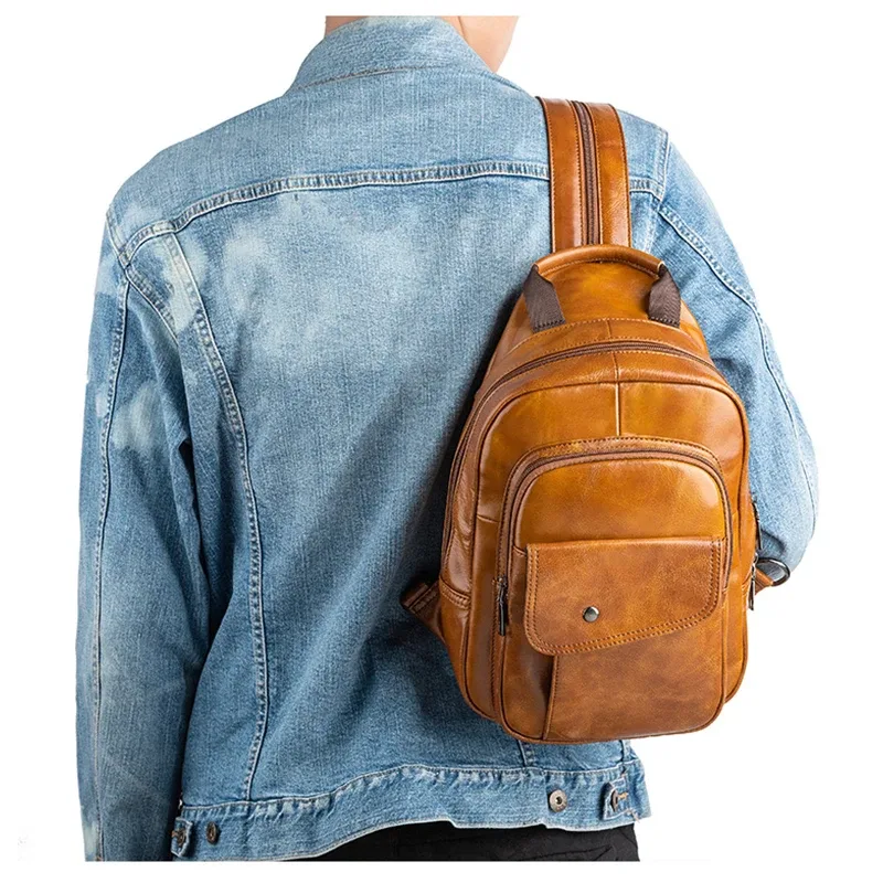 sacs de poitrine rétro pour hommes, sac vintage en cuir véritable pour hommes, nouveau sac à dos fait à la main, petits sacs à bandoulière, sac de poitrine, sacs de voyage