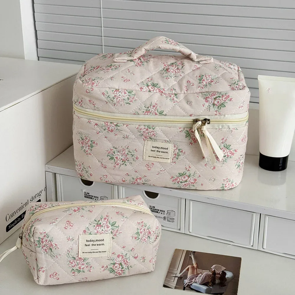 sac à cosmétiques vintage rose pour femmes, organisateur de voyage de mode, sac matelassé de maquillage, pochette de rangement de maquillage pour dames, sac à main à fermeture éclair