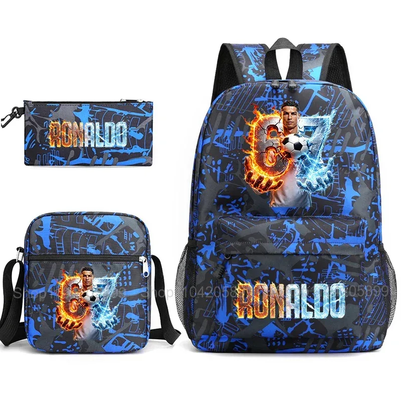 sac à dos cr7 ronaldo football 67 imprimé, sac d'école avec sac à bandoulière et trousse à crayons pour étudiants garçons, cadeau, sac à dos de voyage quotidien
