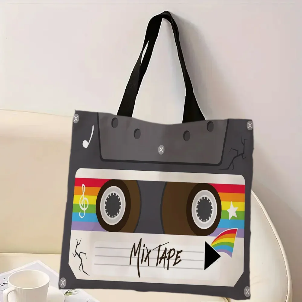 sac fourre-tout de grande capacité, sac à main léger en polyester, design à cassette rétro, sac à bandoulière, usage quotidien décontracté, sac de shopping pratique