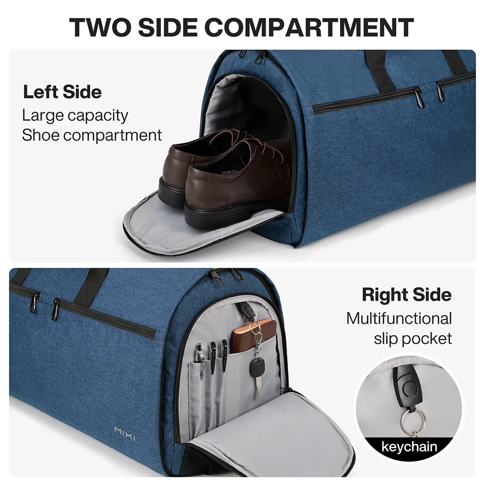 mixi sac à vêtements à main pour voyage 56l sac de sport convertible pour hommes femmes 2 en 1 bagage suspendu valise robe costume voyage