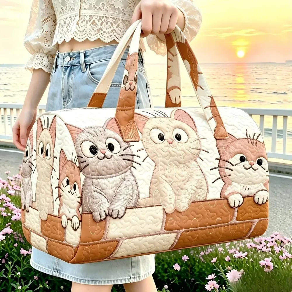 sac de voyage matelassé motif chaton mignon pour femme, sac à main de week-end, sac de sport portable, bagage cabine pour court séjour, sac fourre-tout