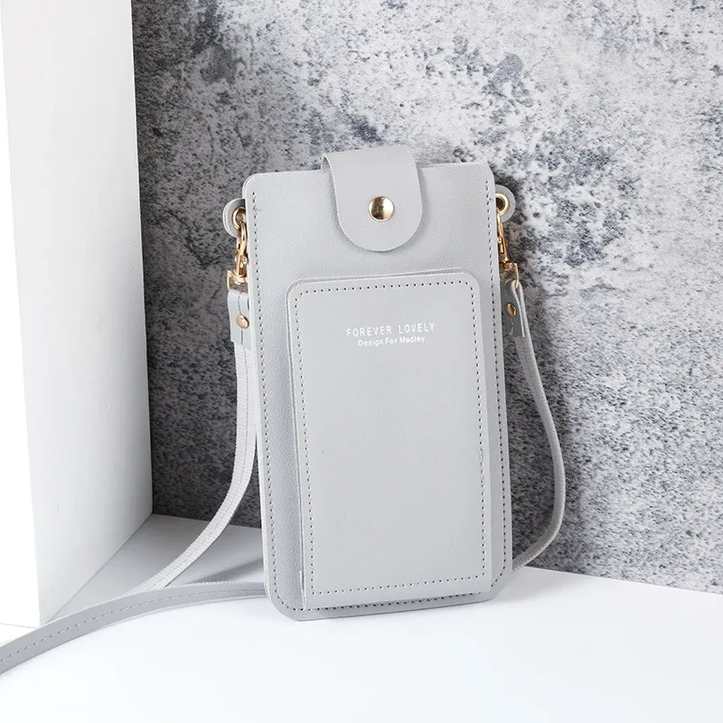 sac à bandoulière simple de couleur unie pour femmes, sac en bandoulière pour téléphone portable, portefeuille pour cartes de permis de conduire, nouvelle collection 2024