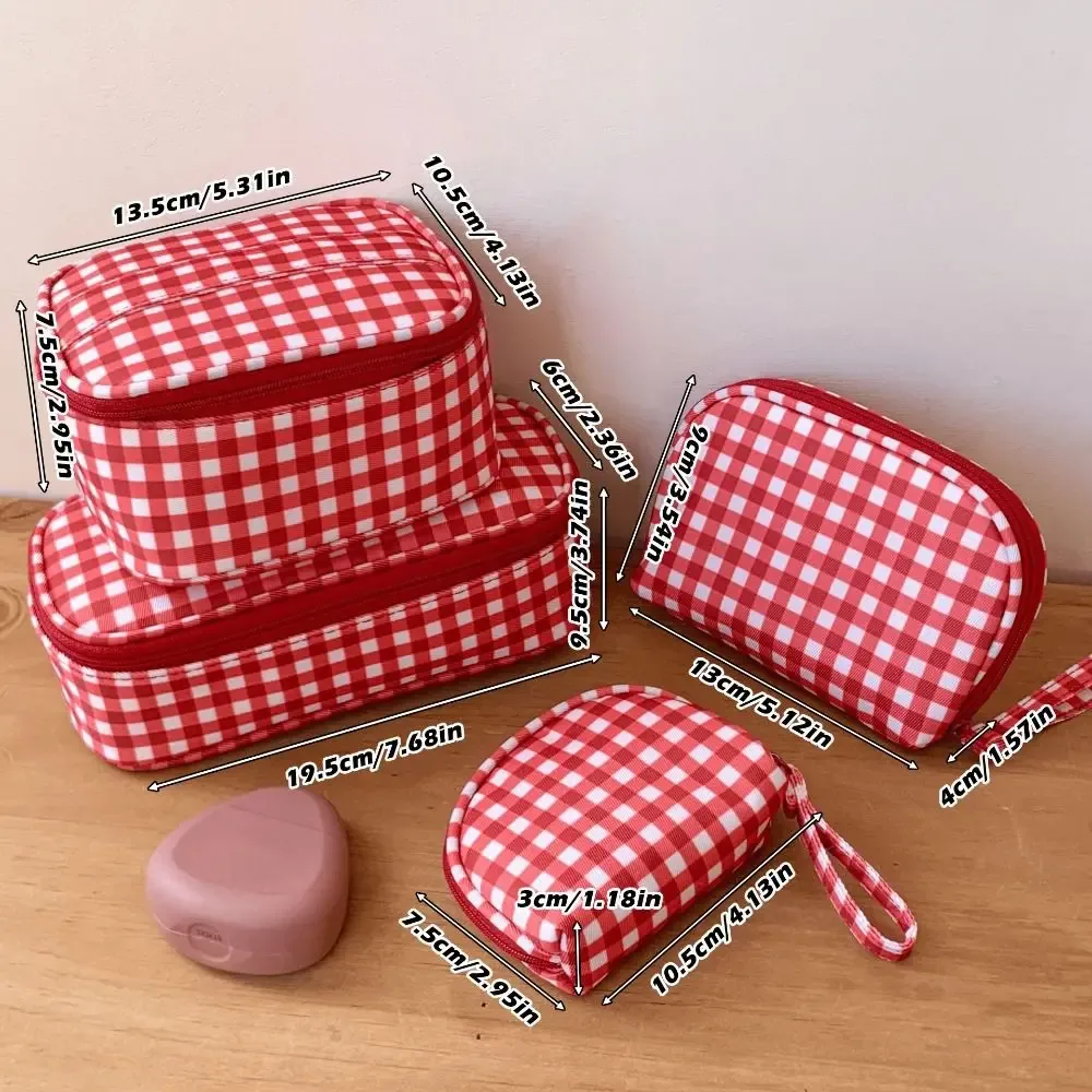 sac de maquillage à grille rouge de haute qualité, pochette cosmétique portable multi-tailles, trousse de toilette de voyage