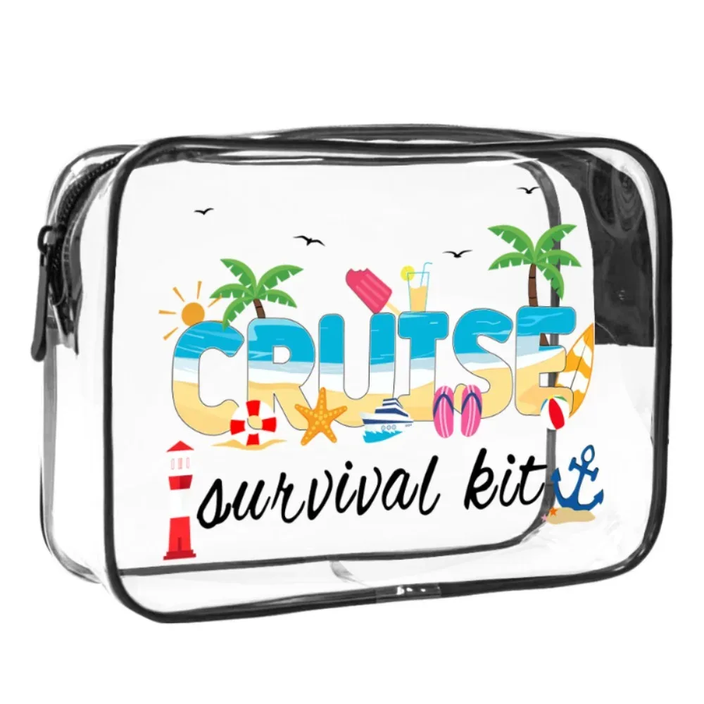 sac de maquillage tendance de grande capacité, sac à cosmétiques visible sur le thème de la plage, sac de rangement portable multifonctionnel pour femmes