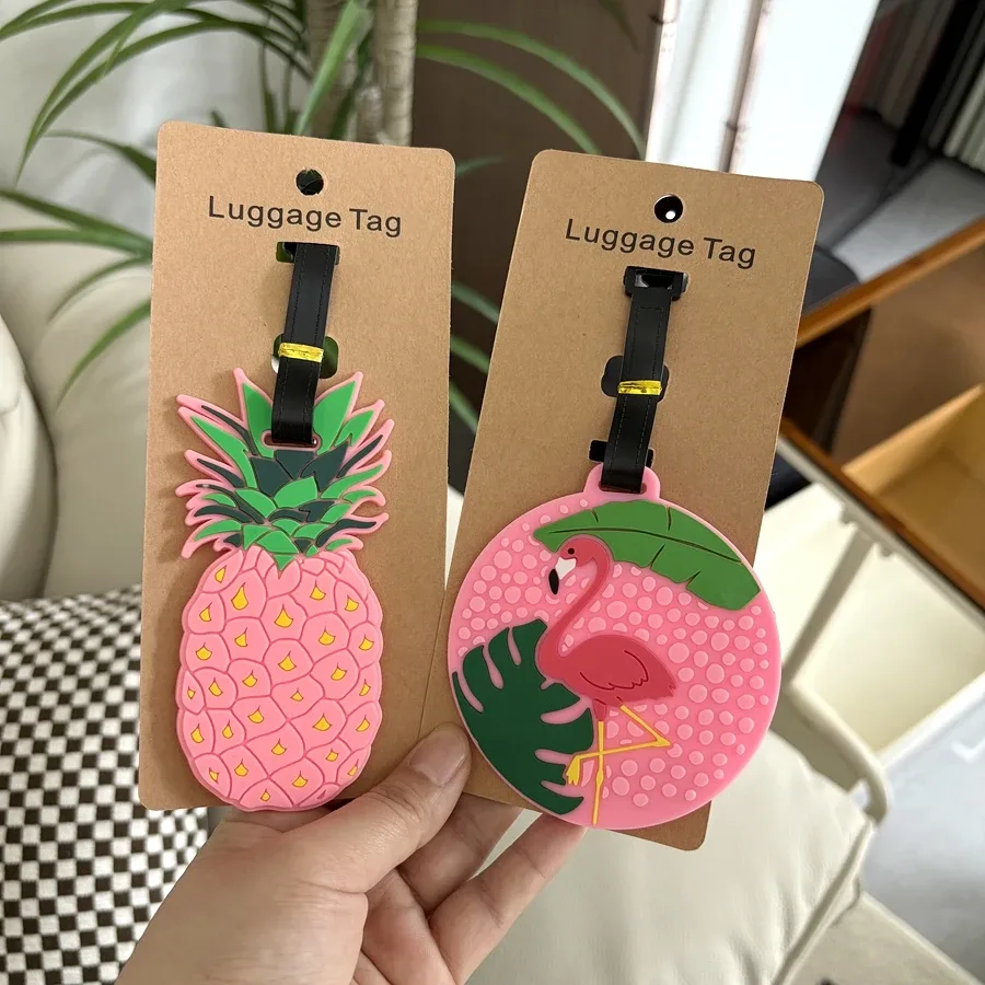 étiquette de bagage rose ananas flamant rose, étiquette de contrôle de voyage, carte d'information intégrée, carte arrière en carton disponible pour super, 1/2 pièces