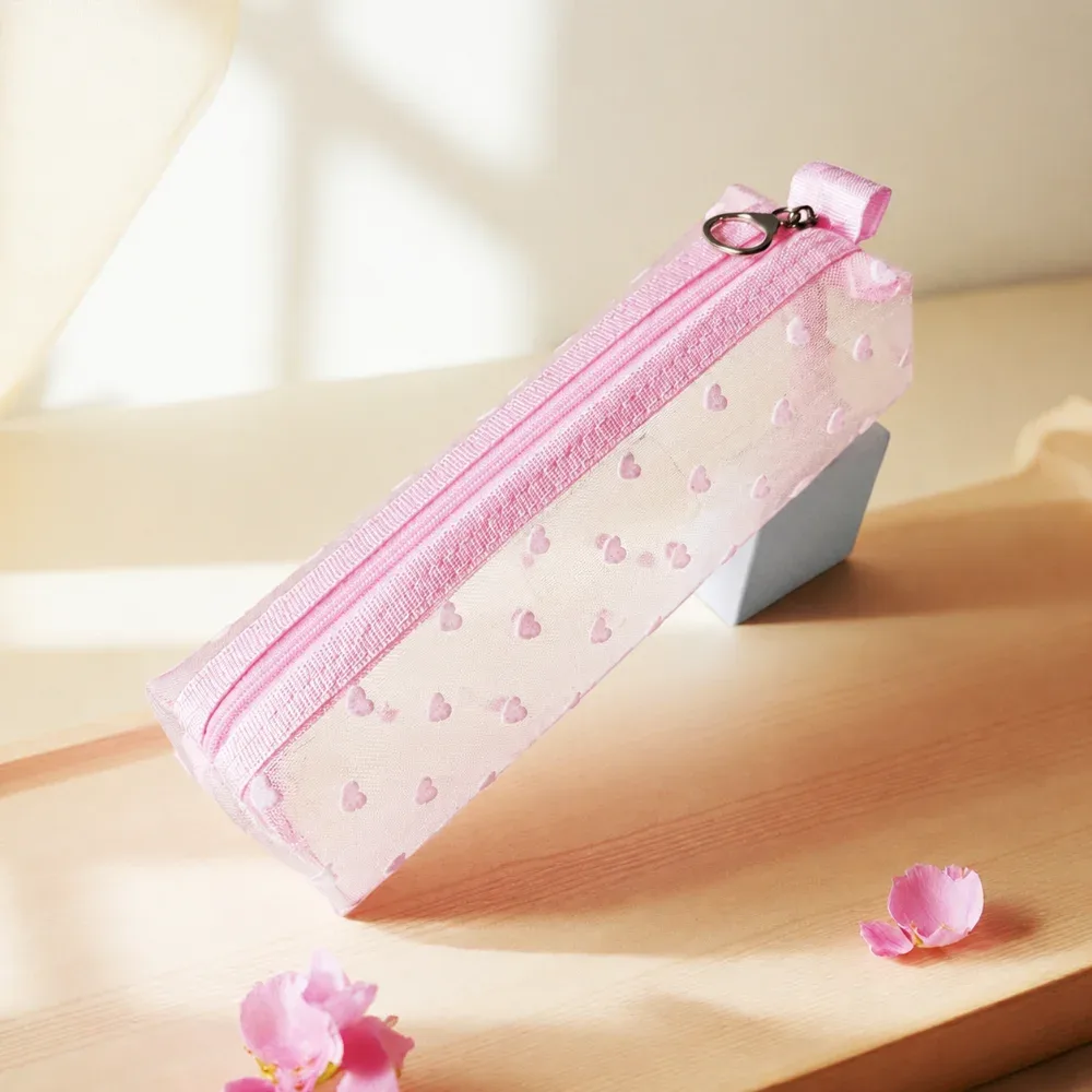 pochette de maquillage transparente ins avec bordure florale et cœur en dentelle, sac de rangement pour cosmétiques et articles de toilette pour le voyage