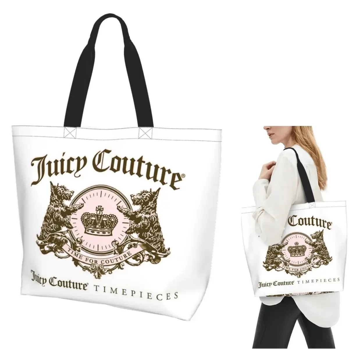 Sac fourre-tout classique Juicy Couture en toile, grande capacité, sac à bandoulière, sac de courses pour femmes