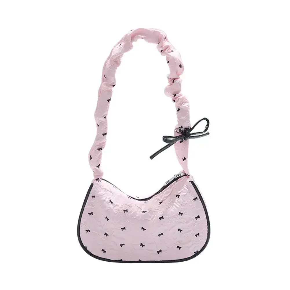 sac à bandoulière rose blanc, grande capacité, sacoche à nœud papillon, joli sac à main sous les bras pour adolescentes, école, collège, tenue décontractée l1q0