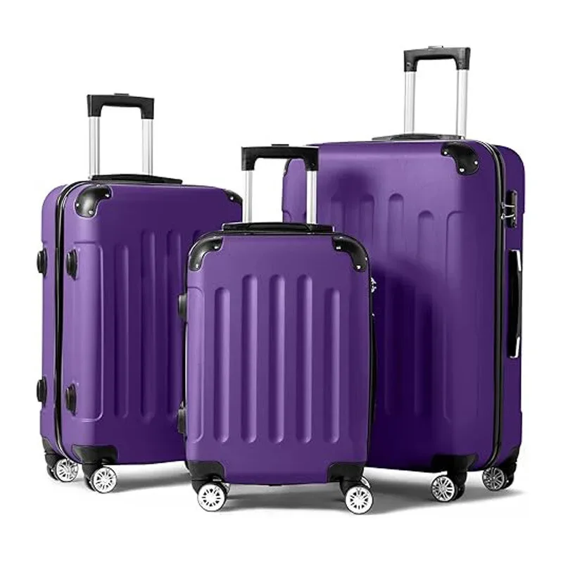 valise bagage abs plastique lignes verticales roues poignées motif voyage famille gris noir violet bleu rose