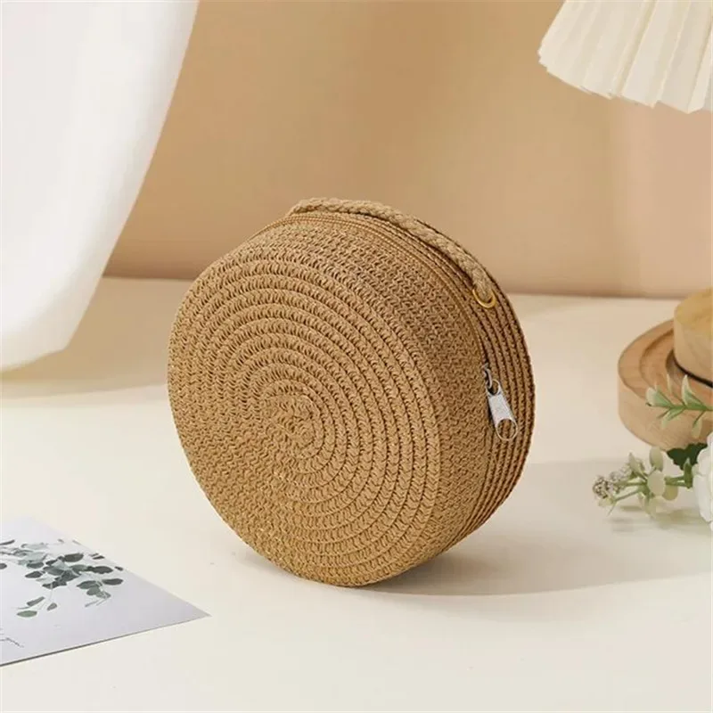 sac à bandoulière tissé à la main en paille pour femmes, sac à main à bandoulière de couleur unie avec fermeture à serrure