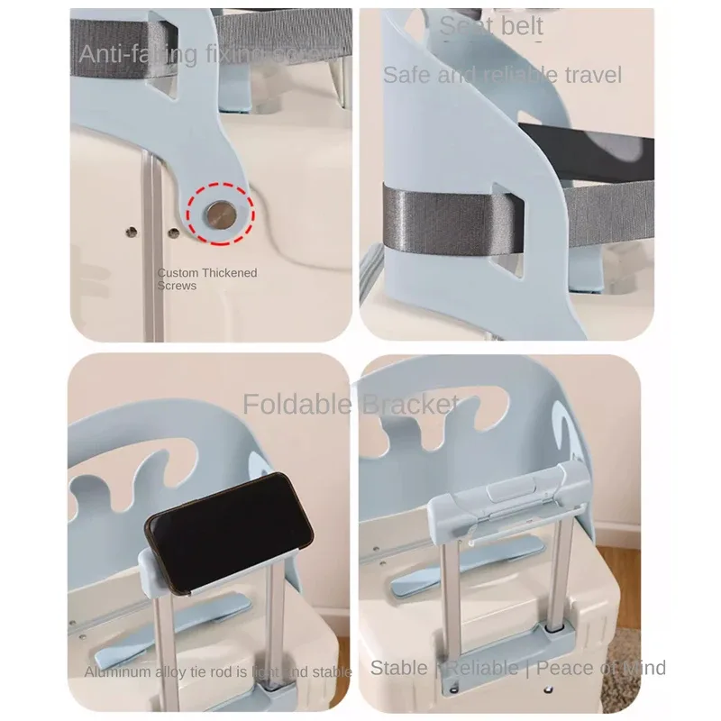 nouvelle valise pour enfants sur laquelle on peut s'asseoir, 20/22/24 pouces, valise à roulettes avec ouverture frontale, robuste et épaissie, avec porte-gobelet.