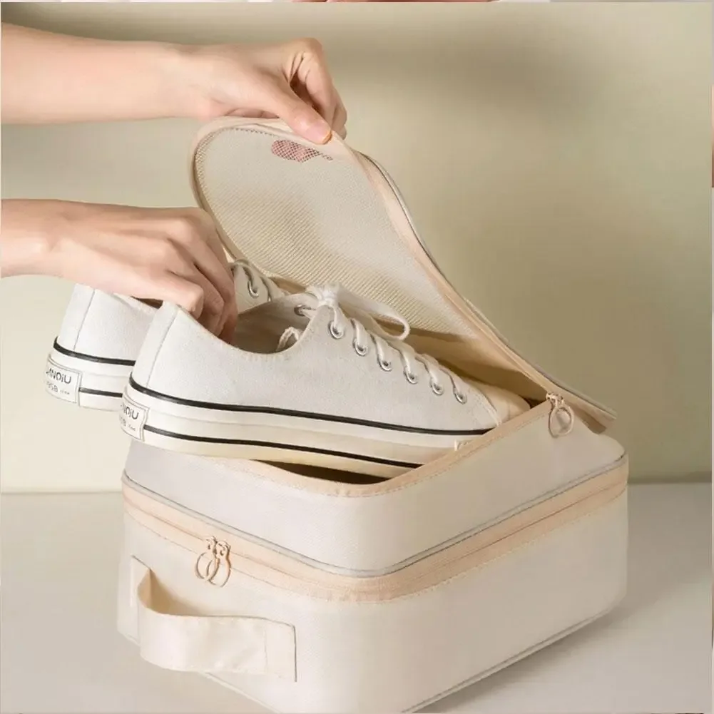 sac à chaussures de voyage en tissu oxford, organisateur de rangement multifonctionnel à 3 couches, pochette à chaussures portable et étanche pour voyage